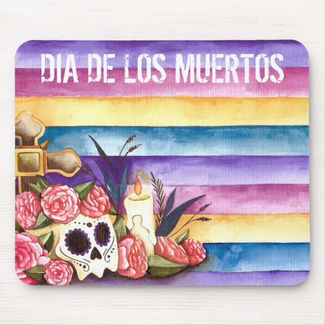 Tapis De Souris Crâne floral Dia de los Muertos | Mousepad (Devant)