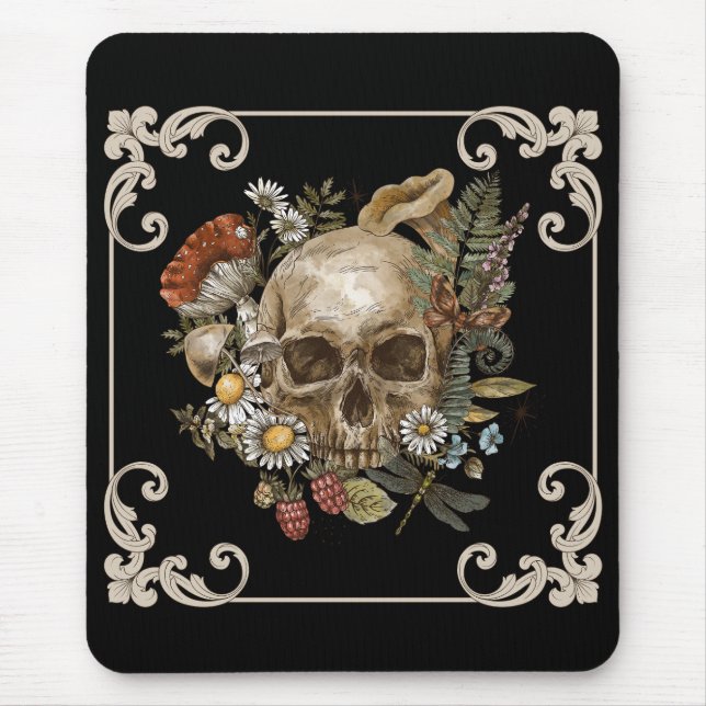 Tapis De Souris Crâne mystique Noir Vintage (Devant)