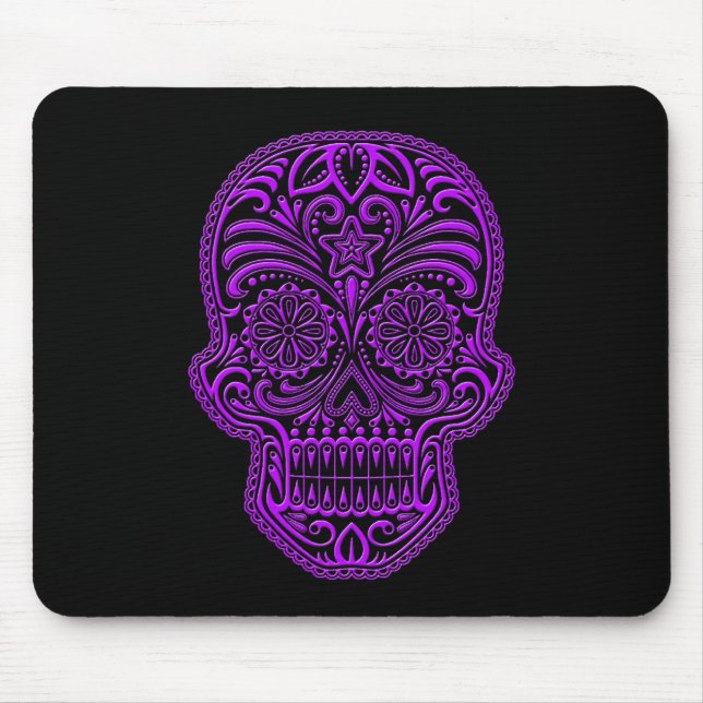 Tapis De Souris Crâne pourpre complexe de sucre sur le noir (Devant)