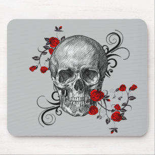 Tapis De Souris Crâne Roses rouges