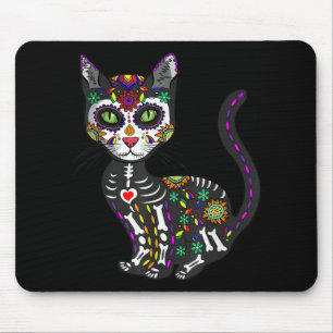 Tapis De Souris Crâne sucre Chat mexicain Halloween Jour De La Mor
