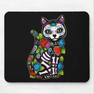 Tapis De Souris Crâne sucre Chat noir De Los Muertos Catrina Jour