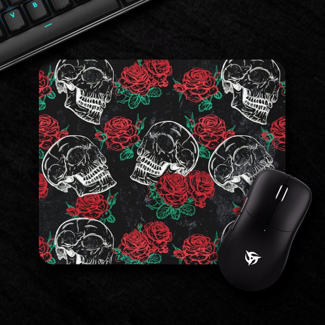 Tapis De Souris Crâne sucre Roses roses | Glam Grunge Gothique Fil (Créateur téléchargé)