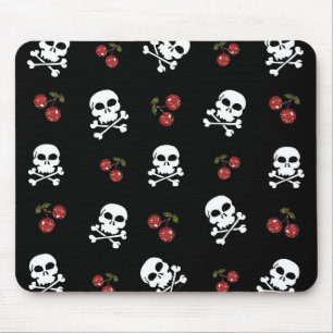 Tapis De Souris Crânes et cerises Rockabilly RAB sur fond noir