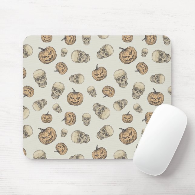 Tapis De Souris Crânes et Citrouille Motif d'Halloween (Avec souris)