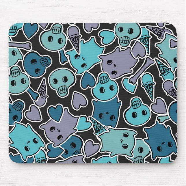 Tapis De Souris Crânes, et coeurs sur l'arrière - plan noir 2 (Devant)