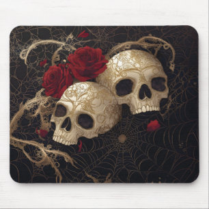 Tapis De Souris Crânes et roses rouges design