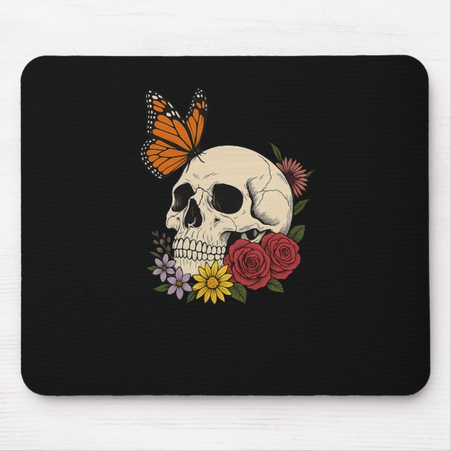 Tapis De Souris Crânes Papillon Monarque Fleurs Halloween Hommes F (Devant)