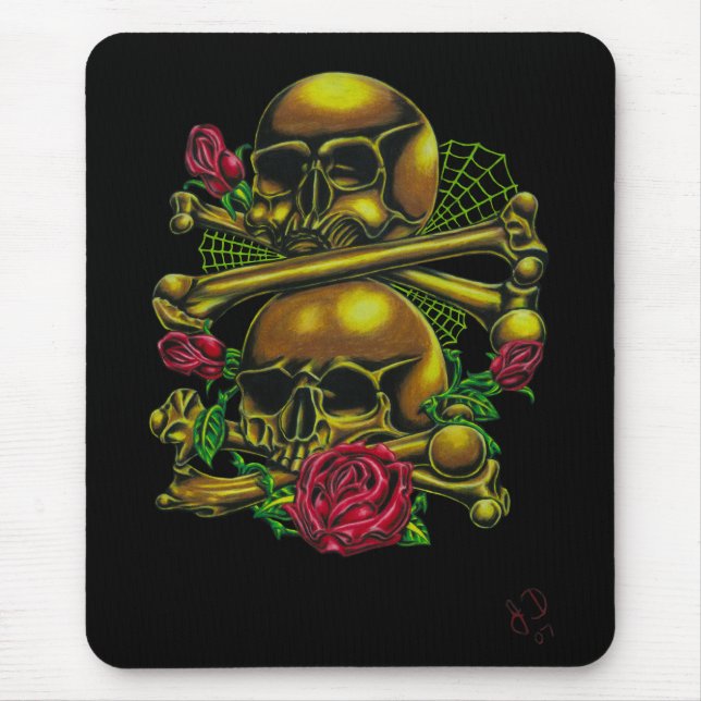 Tapis De Souris Crânes, Webs, et roses Mousepad (Devant)