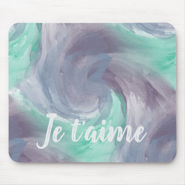 Tapis De Souris Cravate-teinture violet vert peint Aquarelle dans  (Devant)