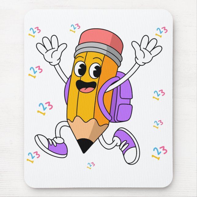 Tapis De Souris Crayon amical, design de rentrée scolaire.  (Devant)