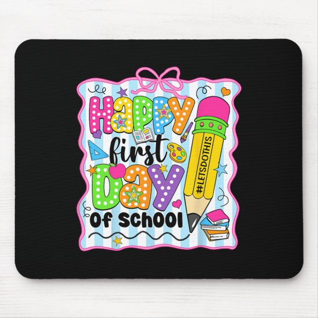 Tapis De Souris Crayon de premier jour d'école heureux enseignant  (Devant)