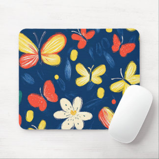 Tapis De Souris Crayon et fleurs de papillon