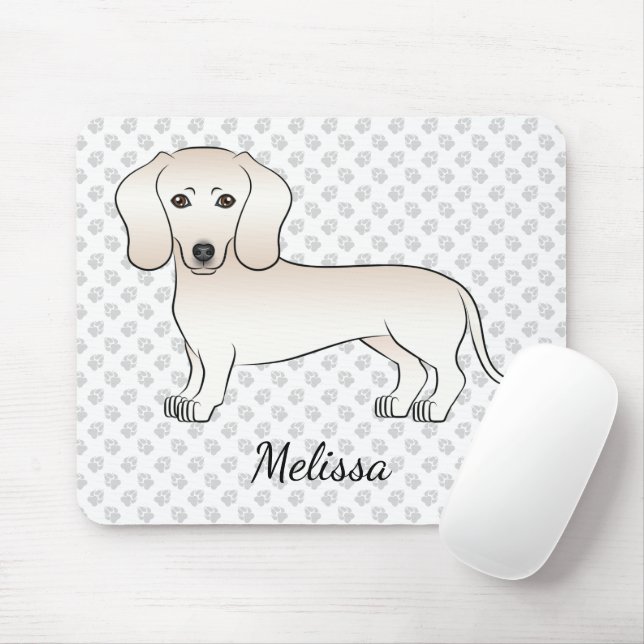 Tapis De Souris Cream Smooth Coat Dachshund Dessin Chien avec nom (Avec souris)