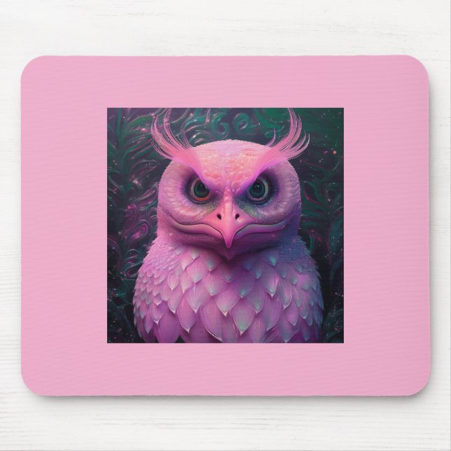 Tapis De Souris Créature hybride Murloc/Chouette rose (Devant)