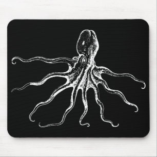 Tapis De Souris Créature illustrée noire et blanche de mer de