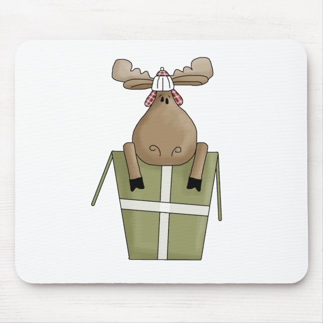 Tapis De Souris Créatures de Noël · Orignaux et boîte-cadeau (Devant)