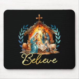 Tapis De Souris Crèche Croyez Noël Chrétien Famille Joyeux
