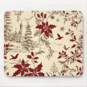 Tapis De Souris Crème Antique Bourgogne Hiver Oiseaux Floral de Ho