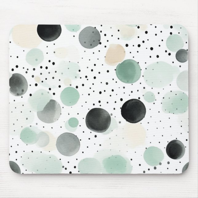 Tapis De Souris Crème de Menthe Points Fantaisistes Noirs (Devant)