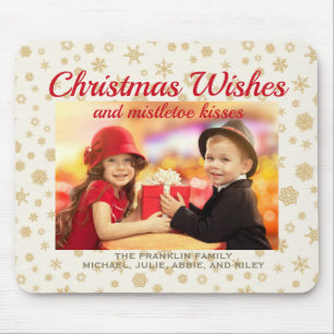 Tapis De Souris Crème d'or Noël Snowflakes Souhaits Photo Cadeau