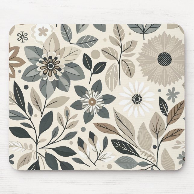 Tapis De Souris Crème et Vert Sauge Motif Floral Moderne Gras (Devant)