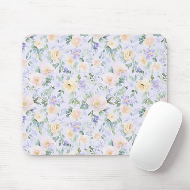 Tapis De Souris Crème Florale à la Lavande (Avec souris)