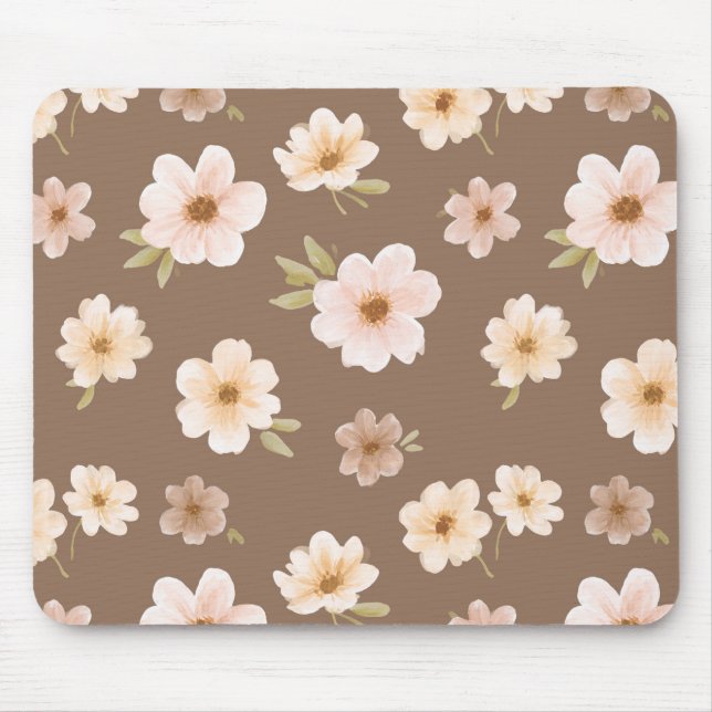 Tapis De Souris Crème Florale Rouge Brun (Devant)