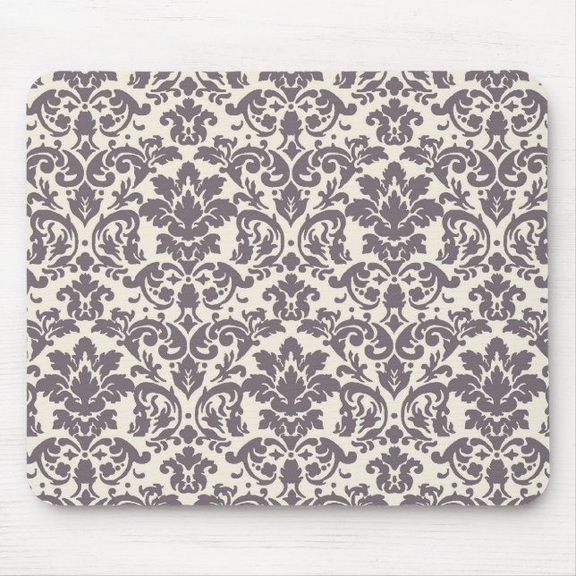 Tapis De Souris crème grise taupe complexe motif damassé (Devant)
