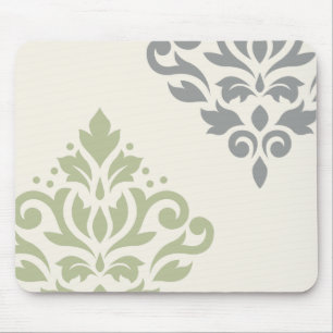 Tapis De Souris Crème grise verte de l'art I de damassé de rouleau