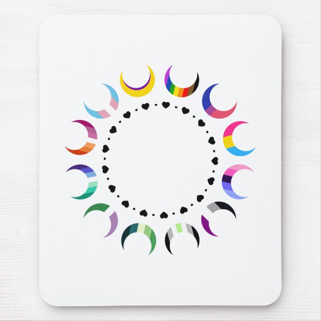 Tapis De Souris Crescent Pride Lunes et Coeurs Noirs (Devant)