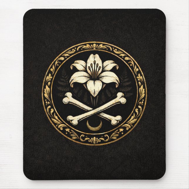 Tapis De Souris Crest Mouse Pad | Dark Academia Lily & Bones (Devant)
