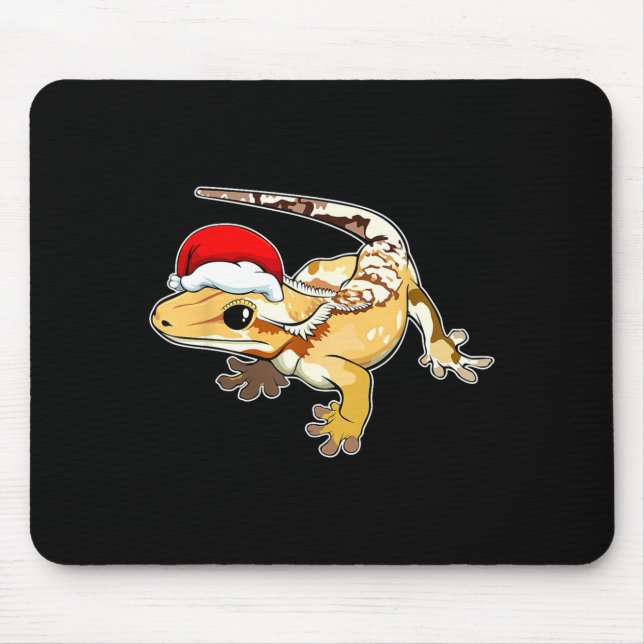Tapis De Souris Crested Gecko Santa Hat Christmas Pajama Lizard Re (Devant)