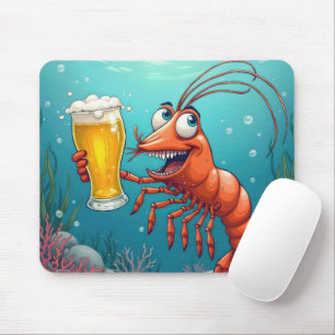 Tapis De Souris Crevette avec un verre de bière sous l'eau
