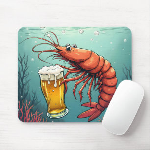 Tapis De Souris Crevette tenant un verre de bière
