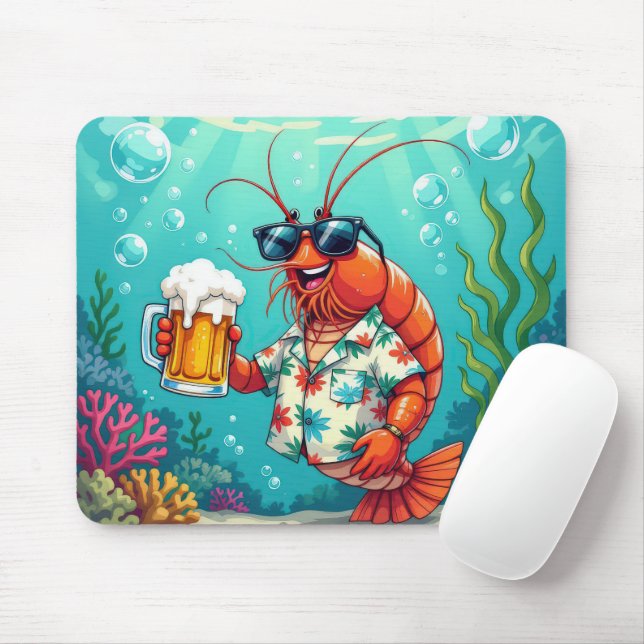 Tapis De Souris Crevettes chic et amusantes avec un verre de bière (Avec souris)