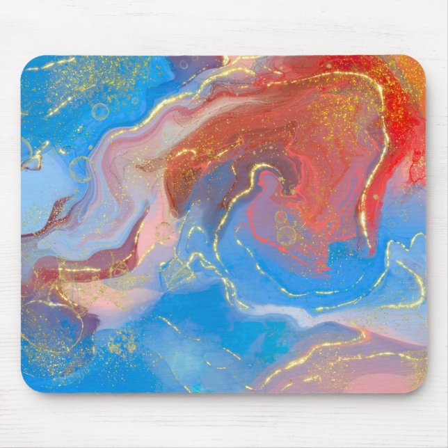 Tapis De Souris Crimson, Blush, Blue and Gold Marbled Alcohol Ink (Devant)