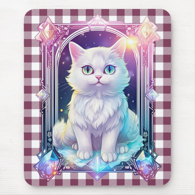 Tapis De Souris Cristal Chat Violet Noir Plaid Cute Blanc Kitten (Devant)