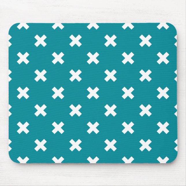 Tapis De Souris Crochets blancs sur turquoise (Devant)