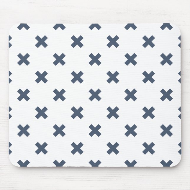 Tapis De Souris Crochets bleu-gris sur blanc (Devant)