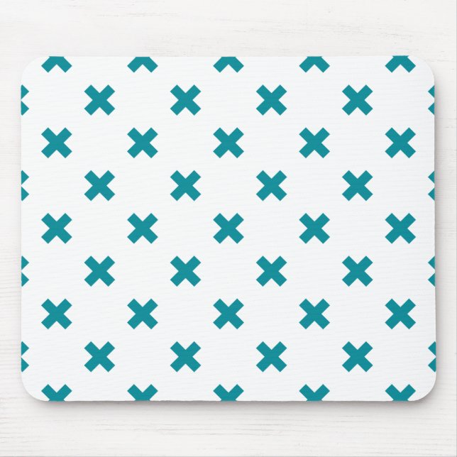 Tapis De Souris Crochets turquoises sur blanc (Devant)