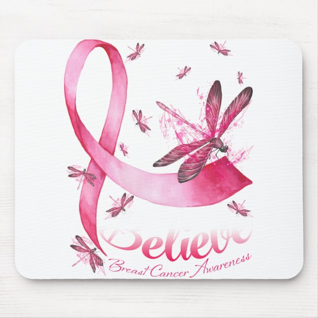 Tapis De Souris Croire Dragonfly Pink Ribbon Cancer du sein (Devant)
