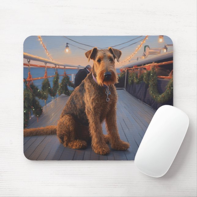 Tapis De Souris Croisière de Noël d'Airedale : Délice de vacances  (Avec souris)