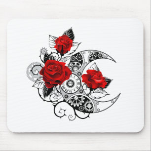 Tapis De Souris Croissant mécanique avec roses rouges