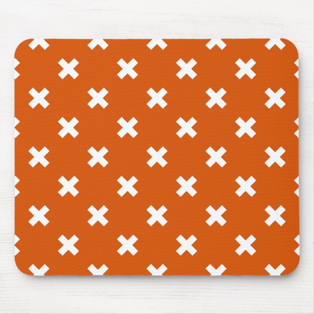 Tapis De Souris Croix blanche coutures sur orange brûlé (Devant)