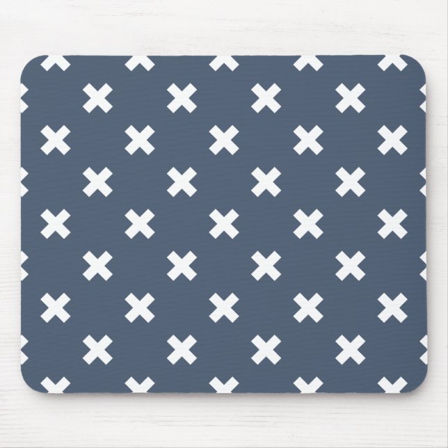 Tapis De Souris Croix blanches sur bleu-gris (Devant)