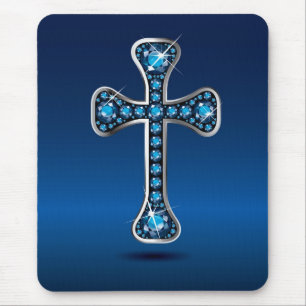 Tapis De Souris Croix chrétienne avec pierres "Aquamarine"