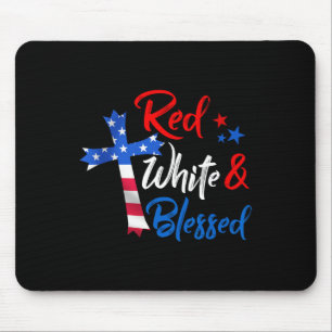 Tapis De Souris Croix Chrétienne Rouge Blanc Et Bénie 4 Juillet 