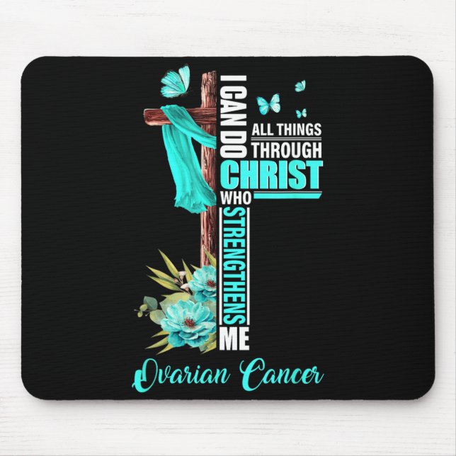 Tapis De Souris Croix Chrétienne Ruban Sarcelle Survivant Combatta (Devant)