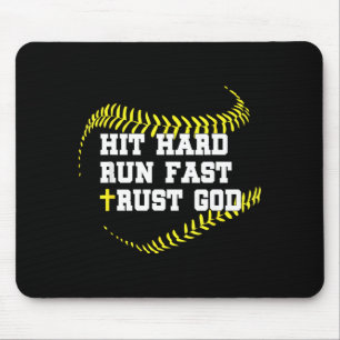 Tapis De Souris Croix chrétienne Softball Frappé Fort Courir Vite 